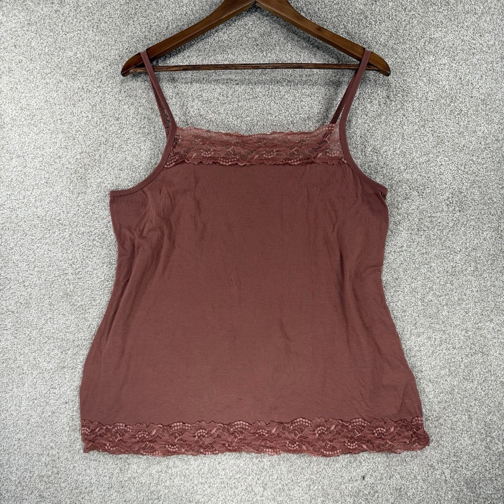 Y2K Maurice's Plus Size 2x Crinkle Cami‎ Lace trim Layering Pink/Brown Coquette